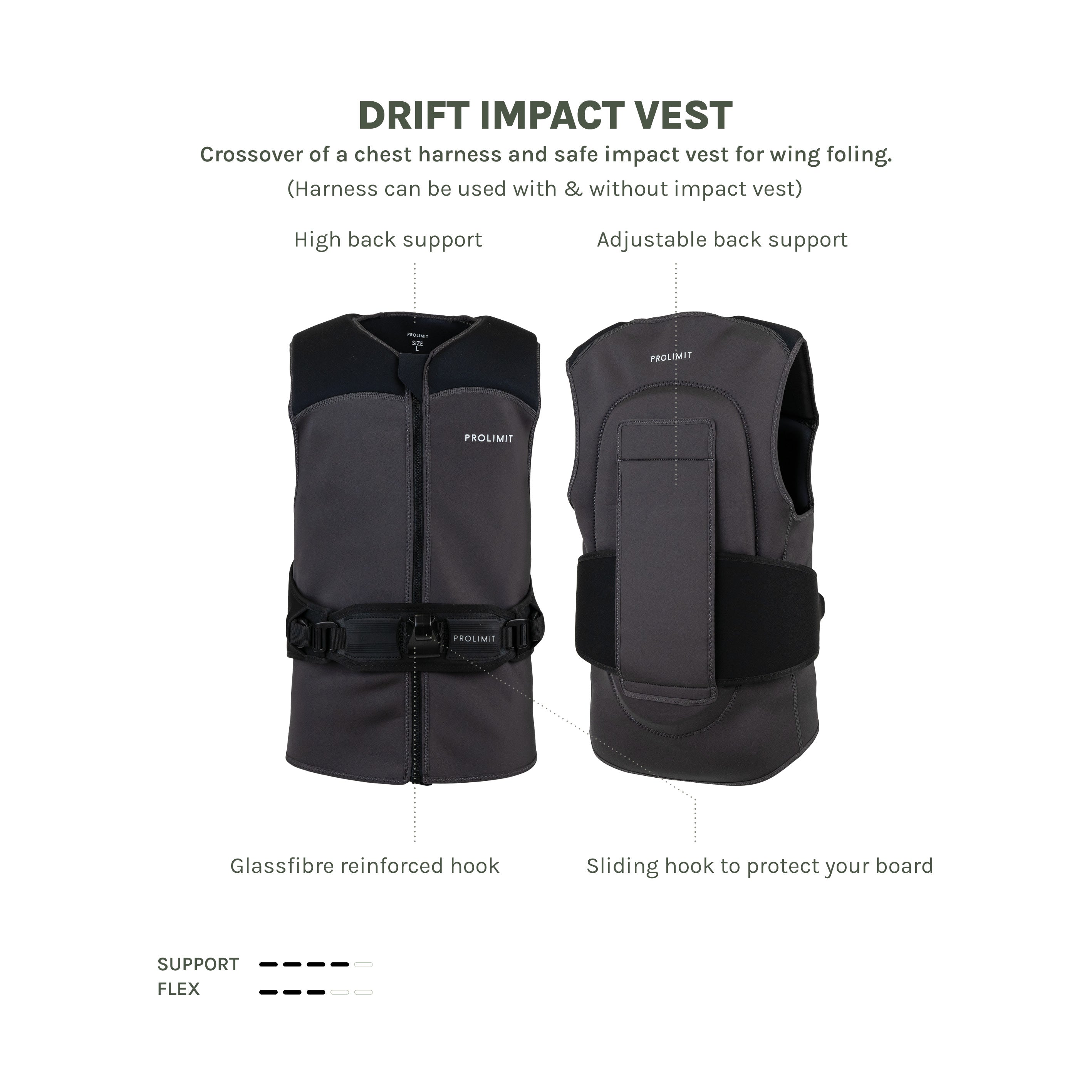 Prolimit Drift Wing impactvest svart L med sele