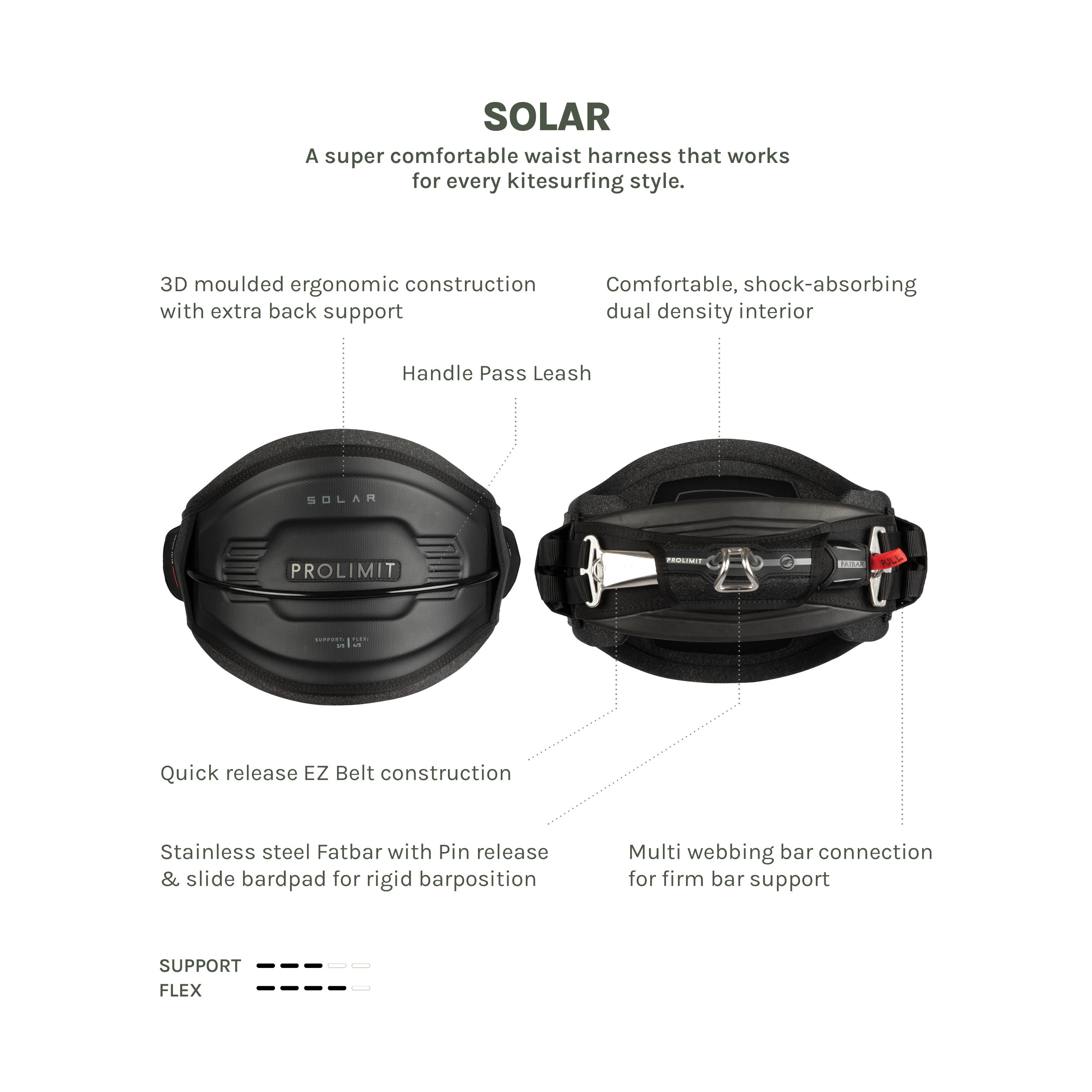 Prolimit Solar kitetrapes HEX Black/Red – myk midjesele