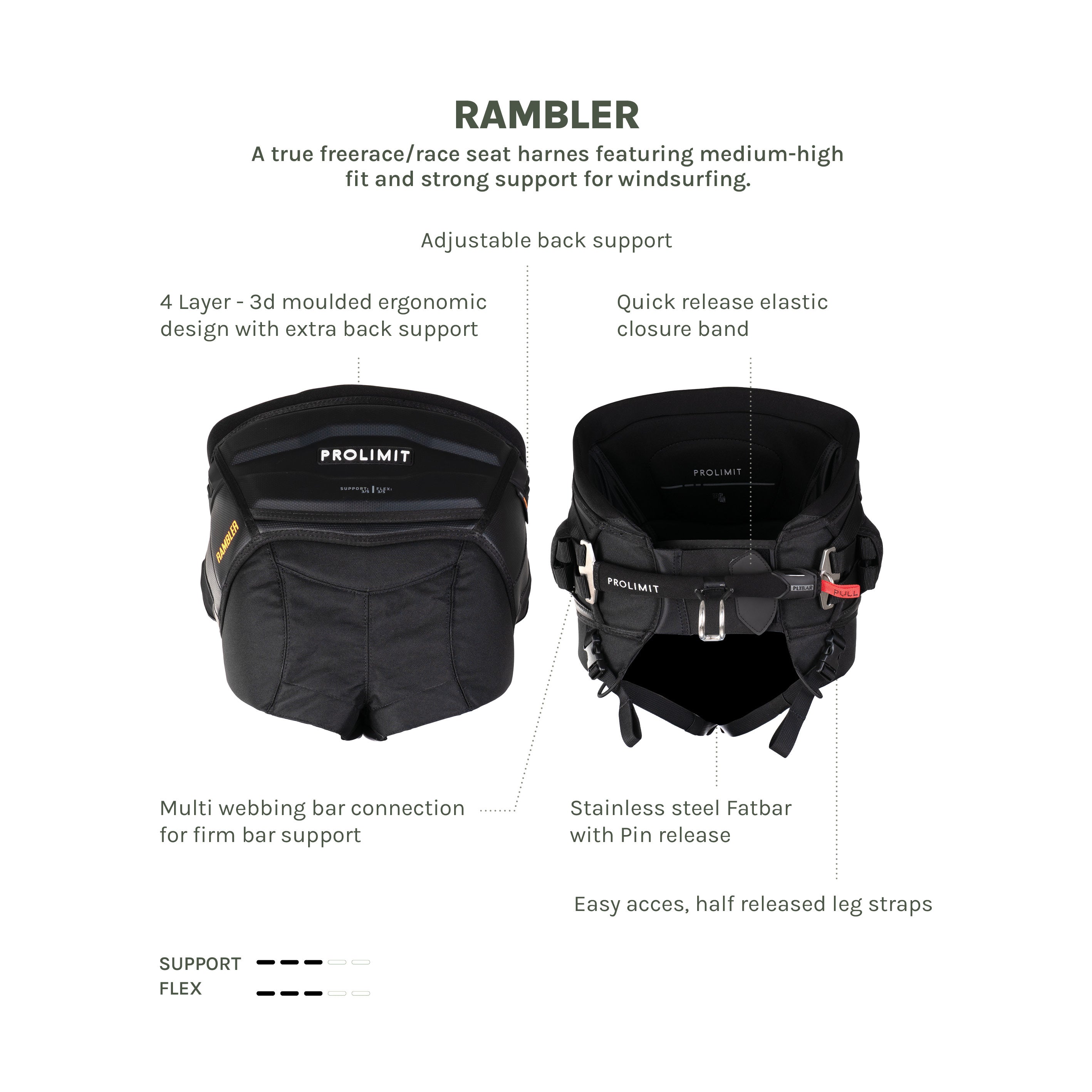 Prolimit Rambler sitsele windsurf svart/oransje